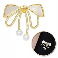 Broszki - Broszka ozdobna złota KOKARDKA masa perłowa i cyrkonie BZ197 - miniaturka - grafika 1