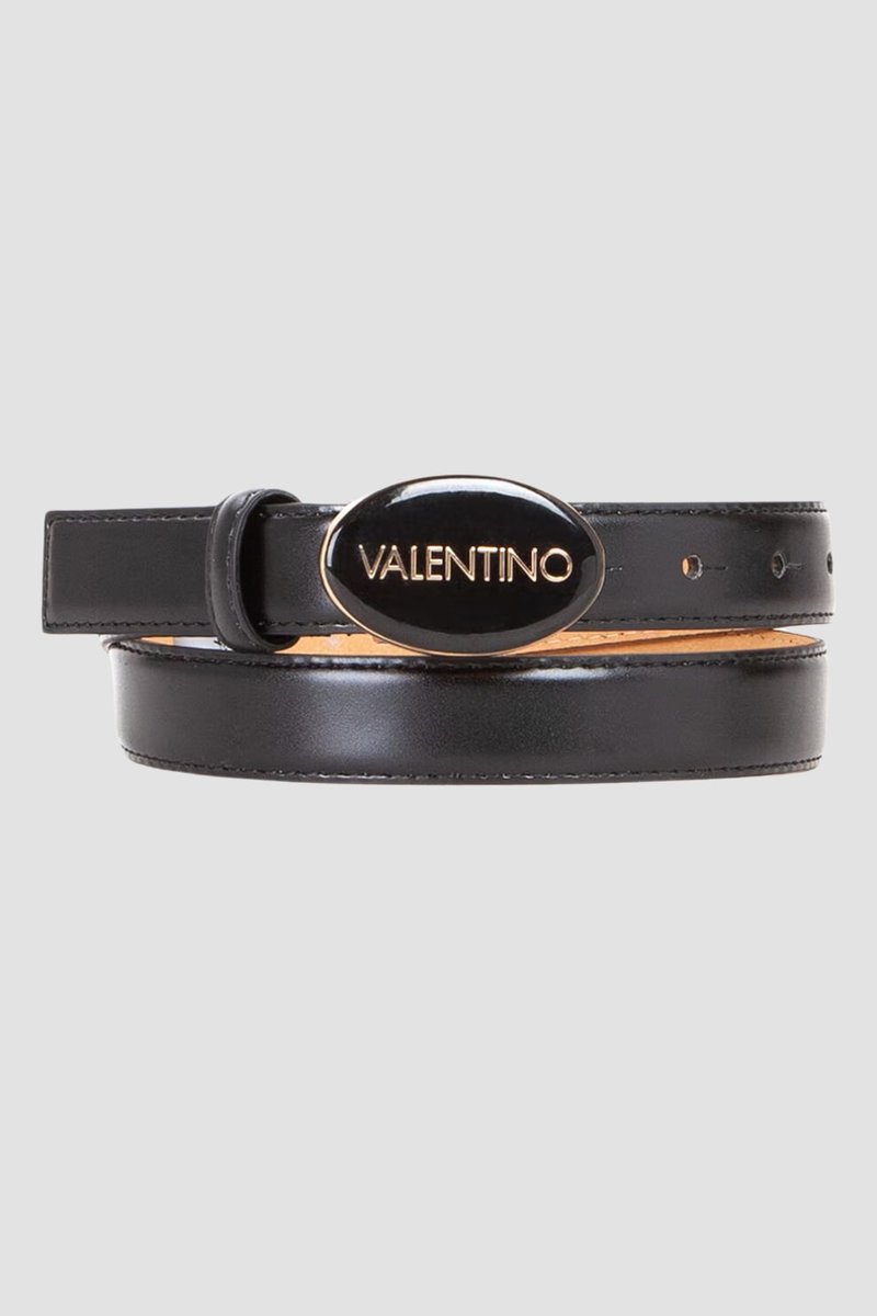VALENTINO Czarny pasek damski Block Plaque Buckle Belt XS