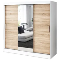 Szafy - Szafa przesuwna 1x Lustro 200x200 Hugo , Biały mat / Dąb Sonoma - miniaturka - grafika 1