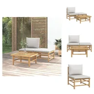 Meble ogrodowe - vidaXL 3-częściowy zestaw wypoczynkowy do ogrodu z jasnoszarymi bambusowymi poduszkami - Elementy sofy ogrodowej - miniaturka - grafika 1