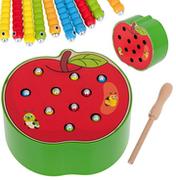 Zabawki interaktywne dla dzieci - Ikonka Gąsienica magnetyczna drewniana jabłko - miniaturka - grafika 1