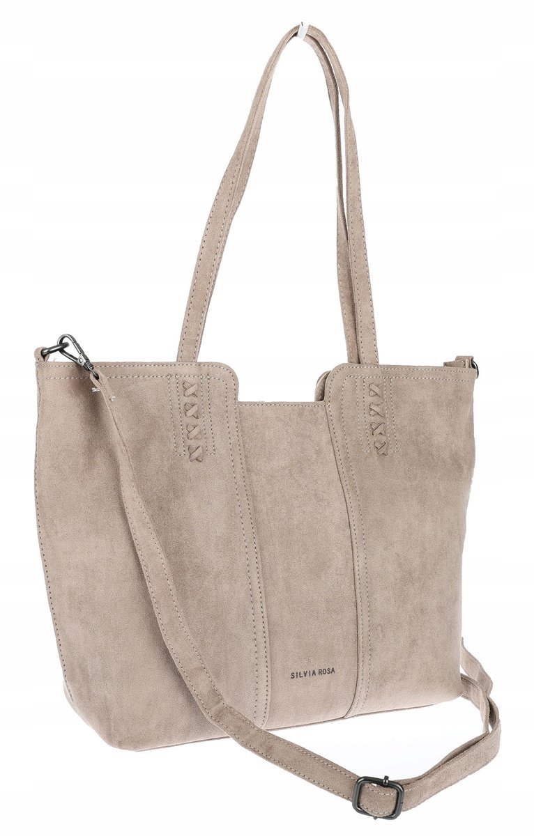 Torebka damska shopper worek zamsz A4 elegancka duża lekka torba H087 Szara