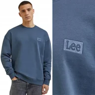Swetry męskie - Lee CORE LOOSE SWS Waters BARDZO LUŹNA NIEBIESKA BAWEŁNIANA BLUZA Z LOGO S - miniaturka - grafika 1