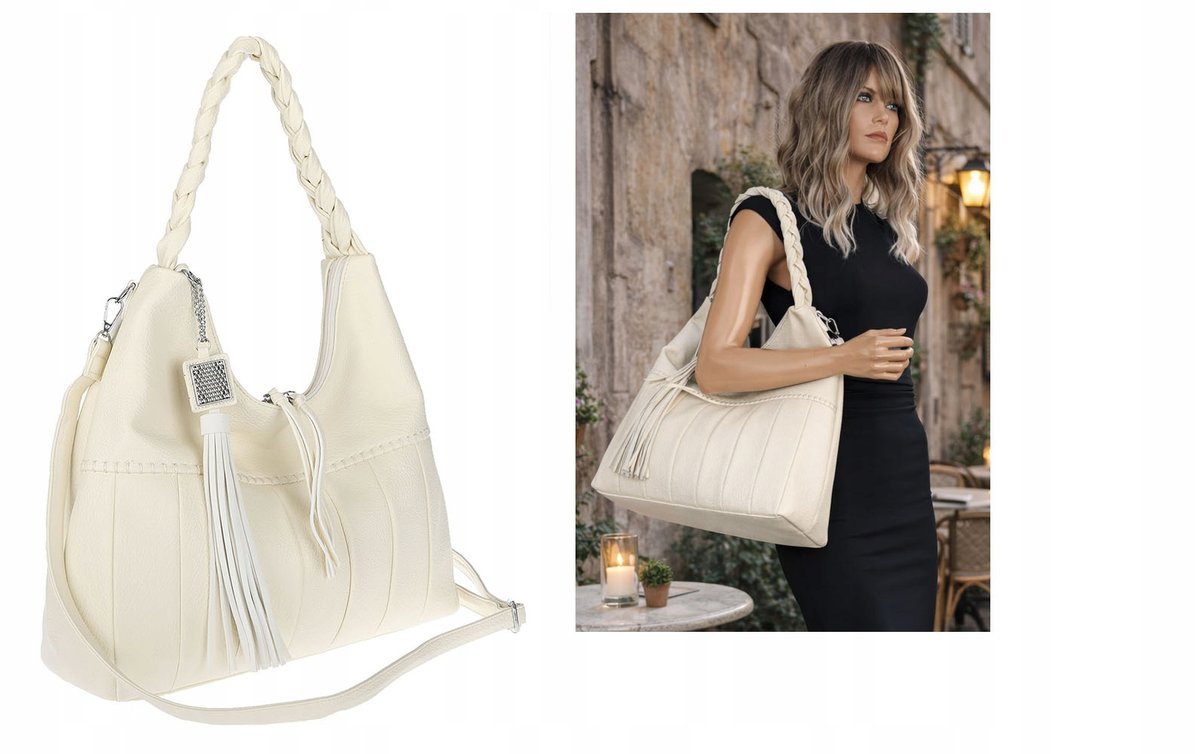 Torebka Damska Listonoszka Worek Shopper Torba na Ramię H8920 Biała