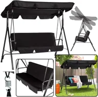 Huśtawki - Huśtawka Trzyosobowa Ogrodowa Bujana Poduszki Materac Czarna - miniaturka - grafika 1