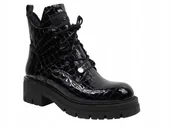 Botki damskie - Czarne botki trapery Nessi 20748/SP skóra modne workery r.40 - miniaturka - grafika 1
