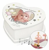 Pozytywki dla dzieci - Szkatułka na biżuterię w kształcie serca z pozytywką i Twoim zdjęciem dla dziewczynki na komunię - miniaturka - grafika 1