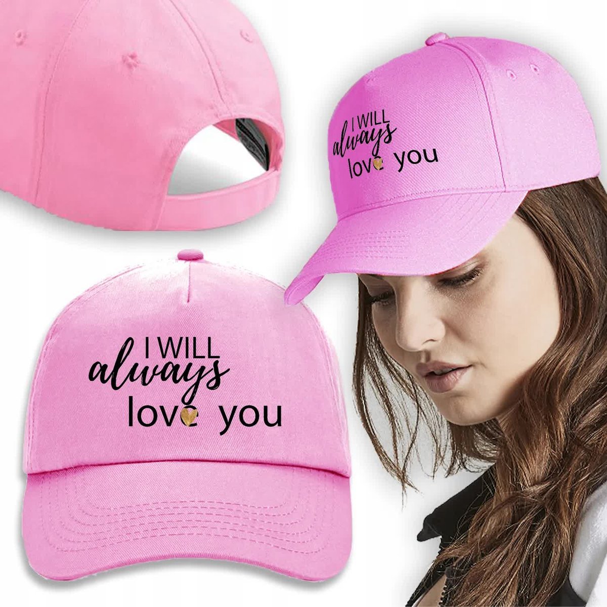 Czapka Daszek Róż Na Wiosnę ALWAYS LOVE YOU Wzory