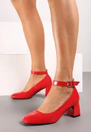 Czółenka - Czerwone Lakierowane Czółenka na Obcasie Ozdobione Paskiem Firicea - Born2be - miniaturka - grafika 1