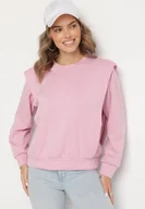 Bluzy damskie - Różowa Bluza z Wiskozą z Podkreśloną Linią Ramion Alithra - miniaturka - grafika 1