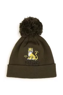 Czapki dla dzieci - Kenzo Kids czapka z domieszką kaszmiru dziecięca kolor zielony - Kenzo kids - grafika 1