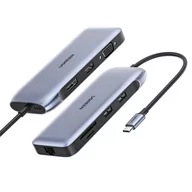 Kable - UGREEN wielofunkcyjny HUB 9w1 USB Typ C - HDMI, DP, VGA, 2 x USB, RJ45 Ethernet, czytnik kart SD/TF, USB Typ C PD 100W szary (CM274) CM274 - miniaturka - grafika 1