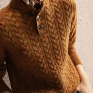 Swetry damskie - TEMU Sweter Damski Elegancki z Kołnierzem Stojącym i Zapięciem na Guziki - Sweter z Długim Rękawem, Modny Na Jesień/Zimę do Biura, , Codziennych - miniaturka - grafika 1