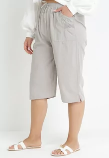 Spodnie damskie - Szare Bawełniane Spodnie z Gumką i Wysokim Stanem w Talii Molliea - grafika 1