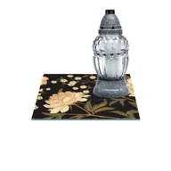 Lampiony i znicze - SZKLANA PODSTAWKA POD ZNICZE Z DEDYKACJĄ 25x25cm Piwonie 365e - miniaturka - grafika 1