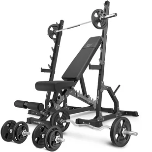 Zestaw MS24_2.0_83KG | Ławka dwustronna + wielopoziomowe stojaki (2 sztuki) + zestaw gryfów i obciążeń 83 kg - Marbo Sport - Ławki treningowe - miniaturka - grafika 1