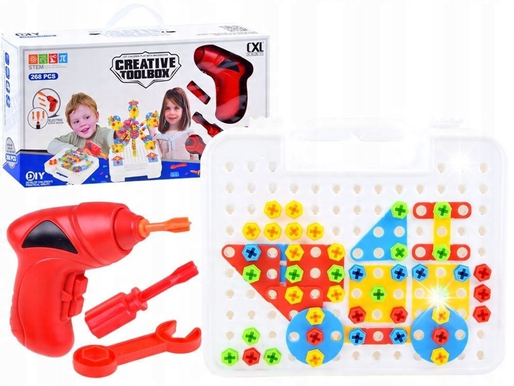 Duży Zestaw Klocki konstrukcyjne w walizce + Wkrętarka 268 ele ZA3546