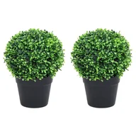 Sztuczne kwiaty - vidaXL Kule ze sztucznego bukszpanu w doniczce, 2 szt., zielone, 27 cm - miniaturka - grafika 1