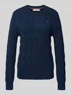Swetry damskie - Sweter o kroju regular fit z dzianiny z czystej wełny ze ściegiem warkoczowym - miniaturka - grafika 1