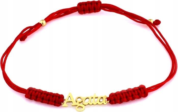 Złota bransoletka 585 sznurkowa z imieniem Agata czerwony sznurek 19cm 14kt