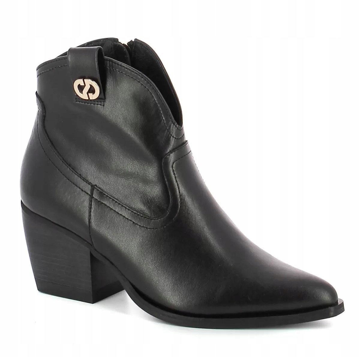 BOTKI KOWBOJKI CZARNE NA KLOCKU CARINII B9481-E50 SKÓRA LICO R.38