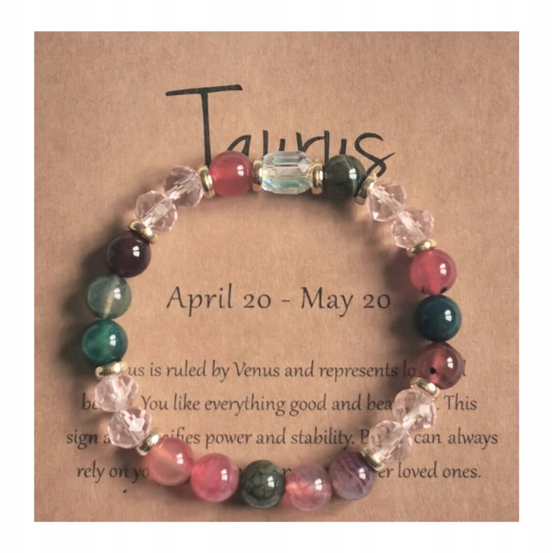 Bransoletka Zodiakalna Byk Elastyczna Kamienie Kryształ Stylowa