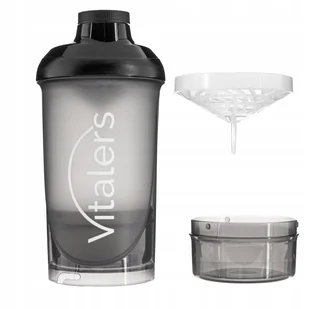 Vitaler's Czarny Shaker do Białka z Sitkiem Dokręcane Dno 500 ml + 150 ml - Shakery i bidony sportowe - miniaturka - grafika 1