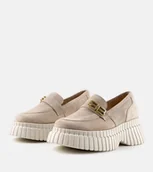 Półbuty damskie - Beżowe zamszowe półbuty Karino na platformie-38 - miniaturka - grafika 1