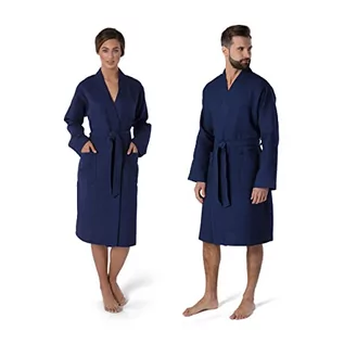 Szlafroki damskie - Möve Kimono Homewear szlafrok z waflowego materiału pique, niebieski, L 276120663596_L - grafika 1