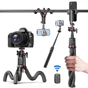 Bezprzewodowy SELFIE STICK TRIPOD GIĘTKI i pilotem do telefonów, aparatów, kamerek GOPRO 638mm czarny - Selfie stick - miniaturka - grafika 1
