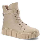 Botki damskie - Beżowe Trzewiki Karino Damskie Skórzane Ocieplane Obuwie - miniaturka - grafika 1