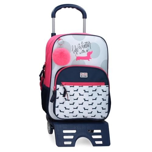 Roll Road Teckel Plecak szkolny z wózkiem wielokolorowy 30x38x12 cm poliester 13,68 l, Biały, Talla única, plecak szkolny na kółkach