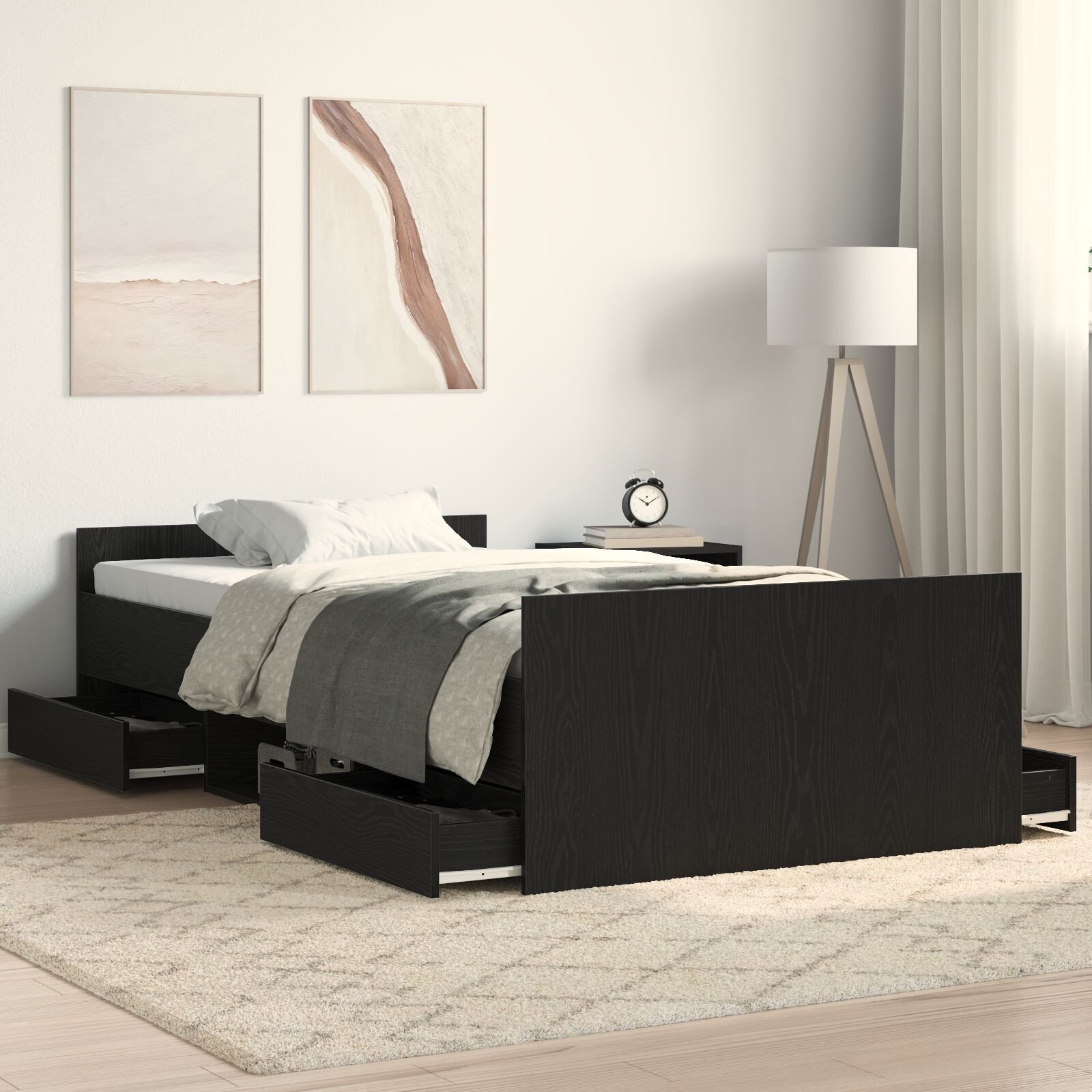 vidaXL Rama łóżka bez materaca Czarny dąb 100x200 cm Drewno drewnopochodne