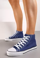 Trampki damskie - Granatowe Casualowe Sznurowane Trampki z Wysoką Cholewką Irmagia - miniaturka - grafika 1