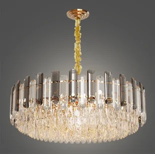 WISFOR luksusowa lampa wisząca okrągły kryształowy żyrandol, 40cm lampa wisząca LED, regulowana wysokość ściemnialna klasyczna dekoracyjna lampa sufitowa do salonu, jadalni, otwartej kuchni, przedpokoju, sypialni [klasa energetyczna A++] - Lampy sufitowe - miniaturka - grafika 1