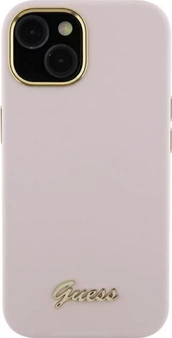 Guess Silicone Script Metal Logo & Frame - Etui iPhone 15 Pro Max (różowy)