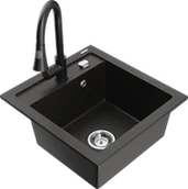 Zlewozmywaki z baterią - Mexen Vito zlewozmywak granitowy 1-komorowy z baterią kuchenną Elia, czarny/złoty metalik - 6503-75-670101-70 - miniaturka - grafika 1