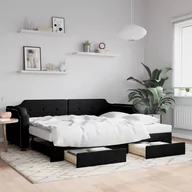 Sofy i kanapy - vidaXL Sofa rozsuwana z szufladami, czarna, 90x200 cm, tkanina - miniaturka - grafika 1