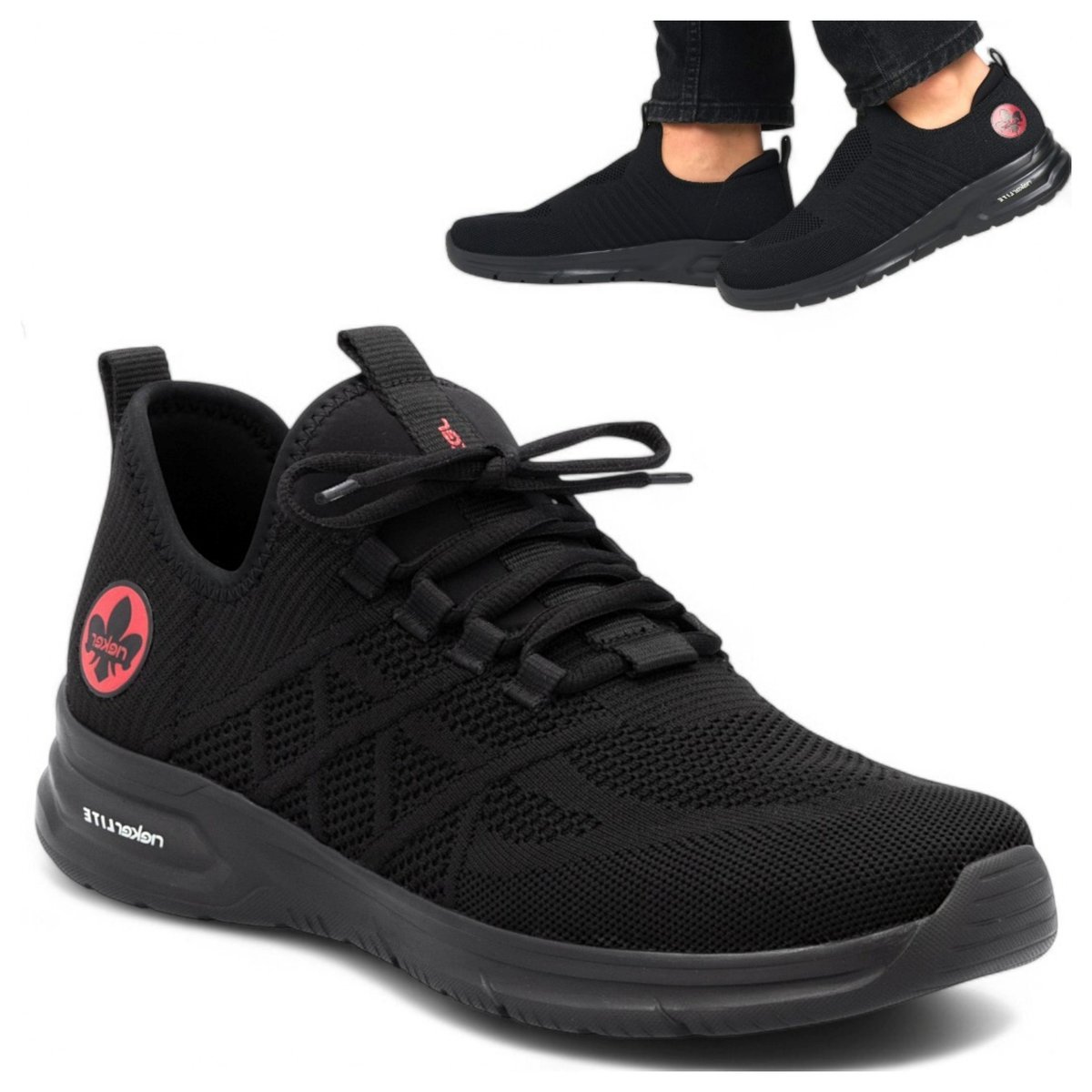Buty Męskie Sportowe Półbuty Lekkie RIEKER Ażurowe Czarne Oddychające 43