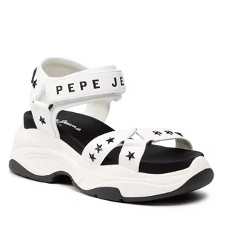 Sandały damskie - Pepe Jeans Sandały Grub Star PLS90567 White 800 - grafika 1