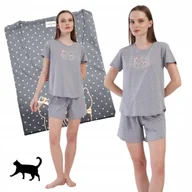 Piżamy damskie - PIŻAMA DAMSKA komplet uroczy shorty kot groszki słodka BAWEŁNA 44 46 XL - miniaturka - grafika 1