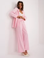 Spodnie damskie - Spodnie z materiału jasny różowy elegancki materiałowe palazzo nogawka szeroka - miniaturka - grafika 1