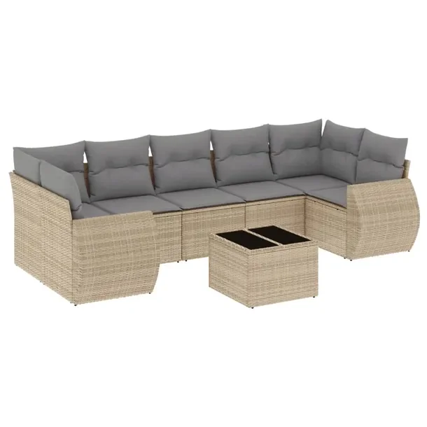 Zestaw wypoczynkowy rattan PE, beżowy, 7 poduszek, 55x55x37 cm