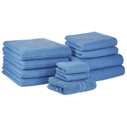 Ręczniki - Beliani Komplet 11 ręczników bawełniany niebieski AREORA - miniaturka - grafika 1