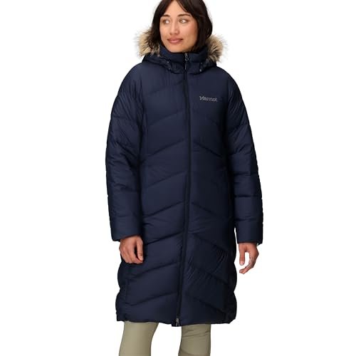 Marmot Kobiety Wm's Montreaux Coat, Lekka Kurtka Puchowa, Sprężystość Puchu 700 Fp, Ciepła Parka, Stylowy Płaszcz Zimowy, Wodoodporny, Wiatroszczelny, Midnight Navy, L