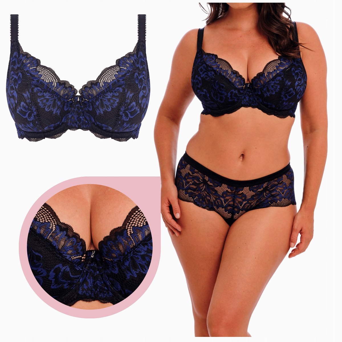 Fantasie EMMALINE biustonosz pół-usztywniany plunge czerń/granat 32F/70G