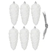 Bombki - Zawieszki świąteczne szyszki 6 szt. ozdoby choinkowe 14 cm bombki biały brokat - miniaturka - grafika 1