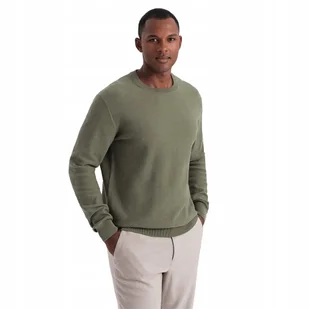 Męski sweter bawełniany oliwkowy wygodny casual Ombre OM-SWSW-0110 V4 S - Swetry męskie - miniaturka - grafika 1