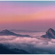 Fototapety - Fototapeta Góry Krajobraz Różowy Niebo 250x175 cm Tapeta Do Sypialni Salonu Kuchni Na Flizelinie - miniaturka - grafika 1