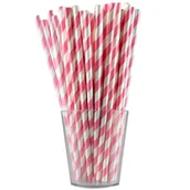 Słomki do napojów - Party Time Słomki Papierowe - Paski (12 Szt.) Różowe - miniaturka - grafika 1